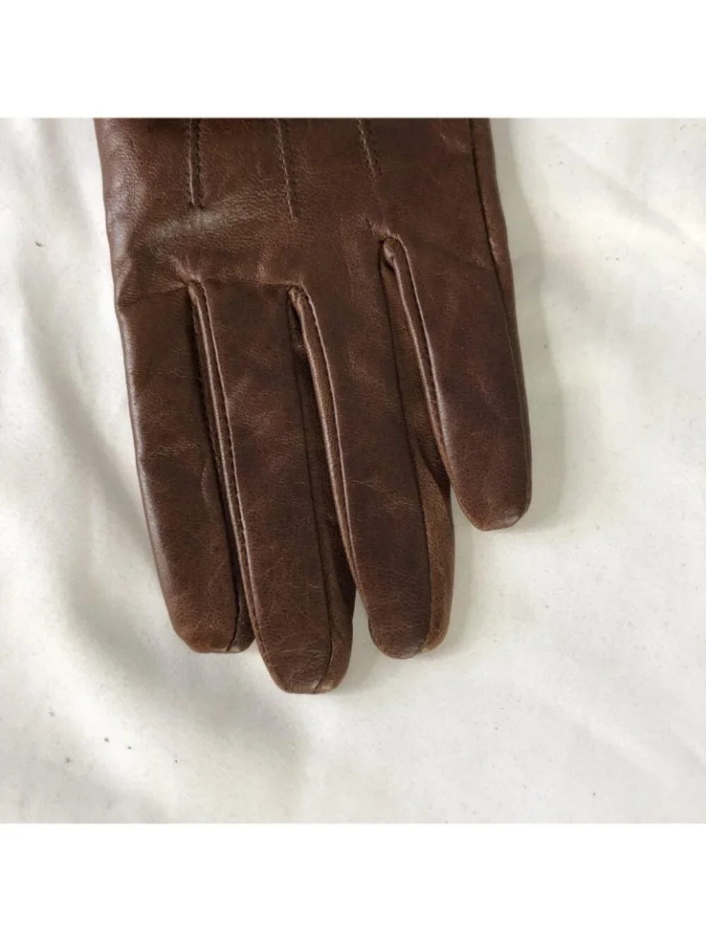 Barbour Gloves Womens M Brown Leather Faux Fur Cuff Lined Winter Warm Insulated
